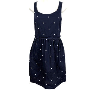 Gap Womens 100% Cotton Navy Blue Embroidered Polka Dot Sleeveless Summer Dress 2